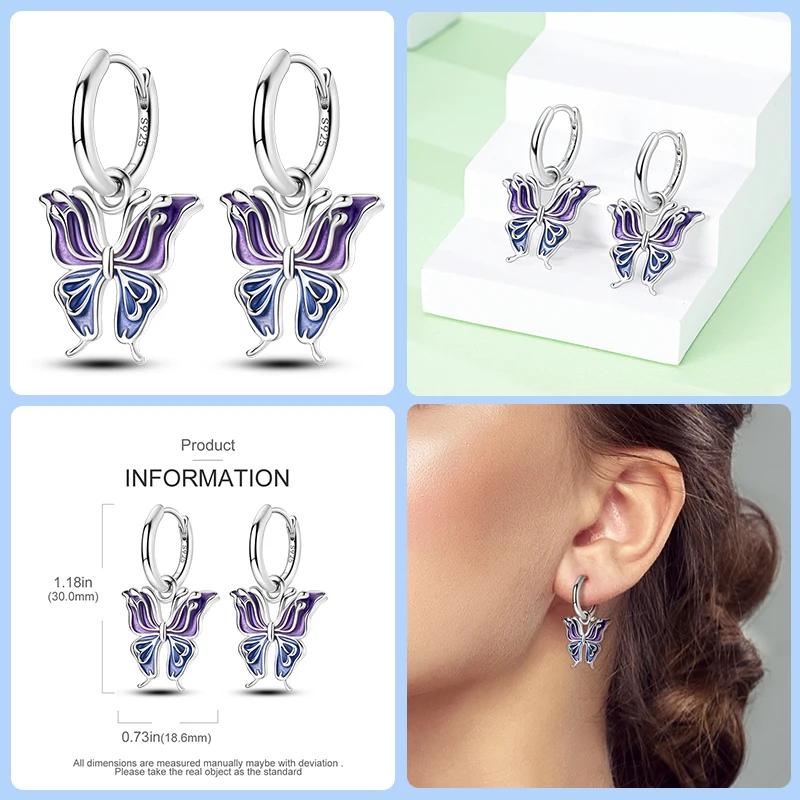 Fashion 925 Sterling Silver Butterfly Bee Rotating Eye Pendant Earrings for Women Dazzling Cubic Zircon Fine Party Jewelry Gifts