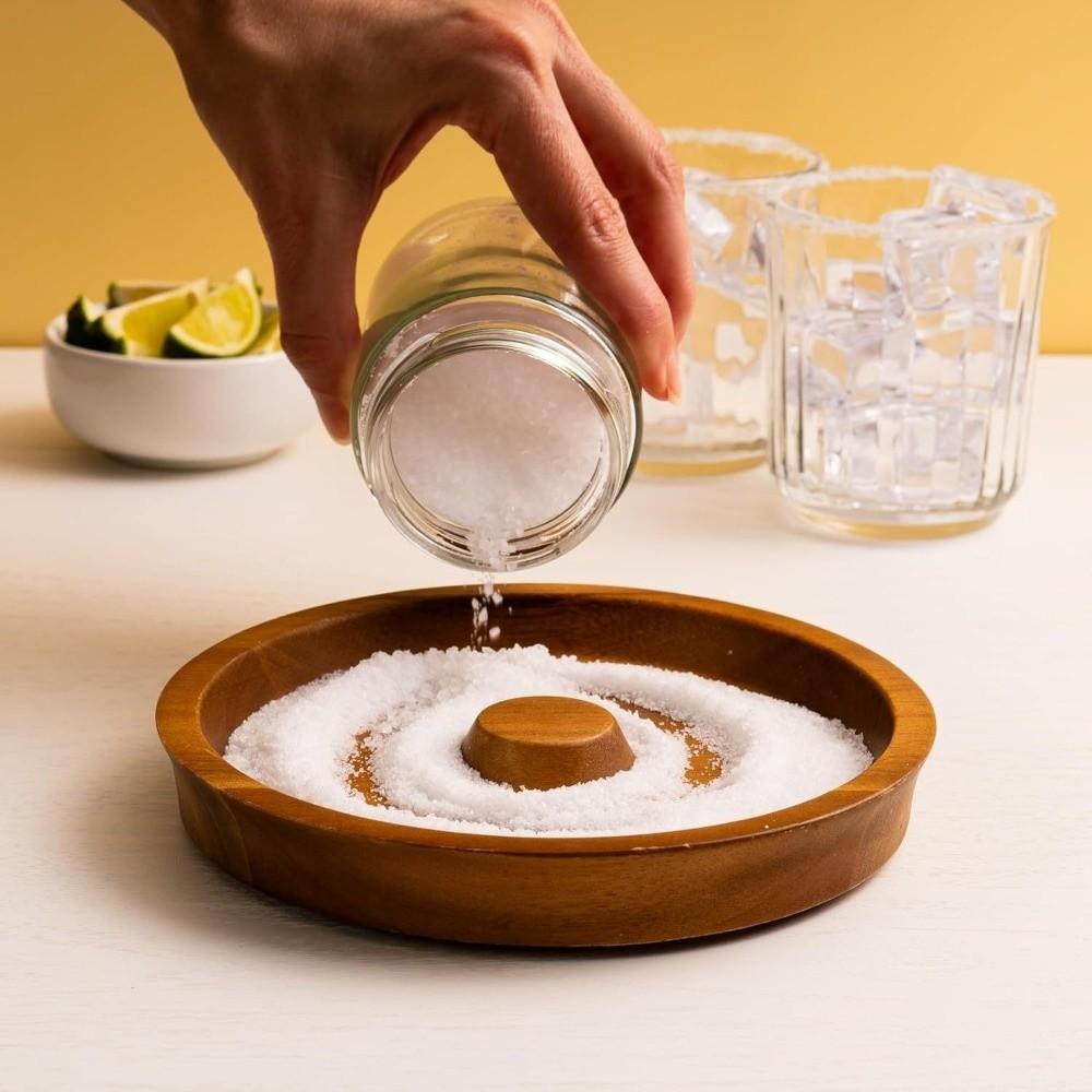 Portable Seasoning Dish Wooden Sugar Edge Box Margarita Salt Rimmer Drinks Garnish