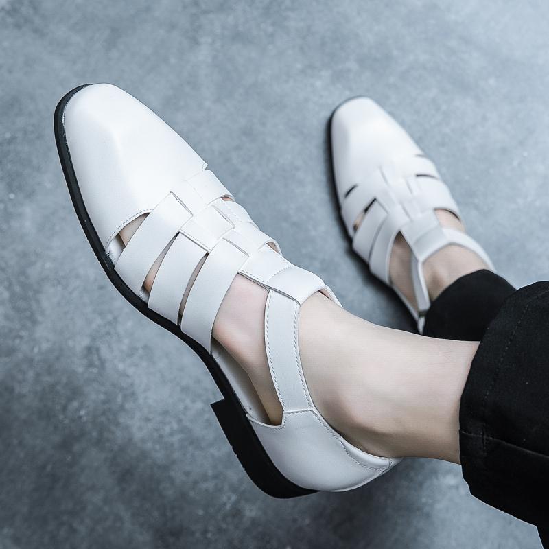 Fashion All-match Sandaly Hollow Out Casual Flats New Leather Men's Sandals Outdoor Summer Beach Shoes Comfortable Male Roman Sandals