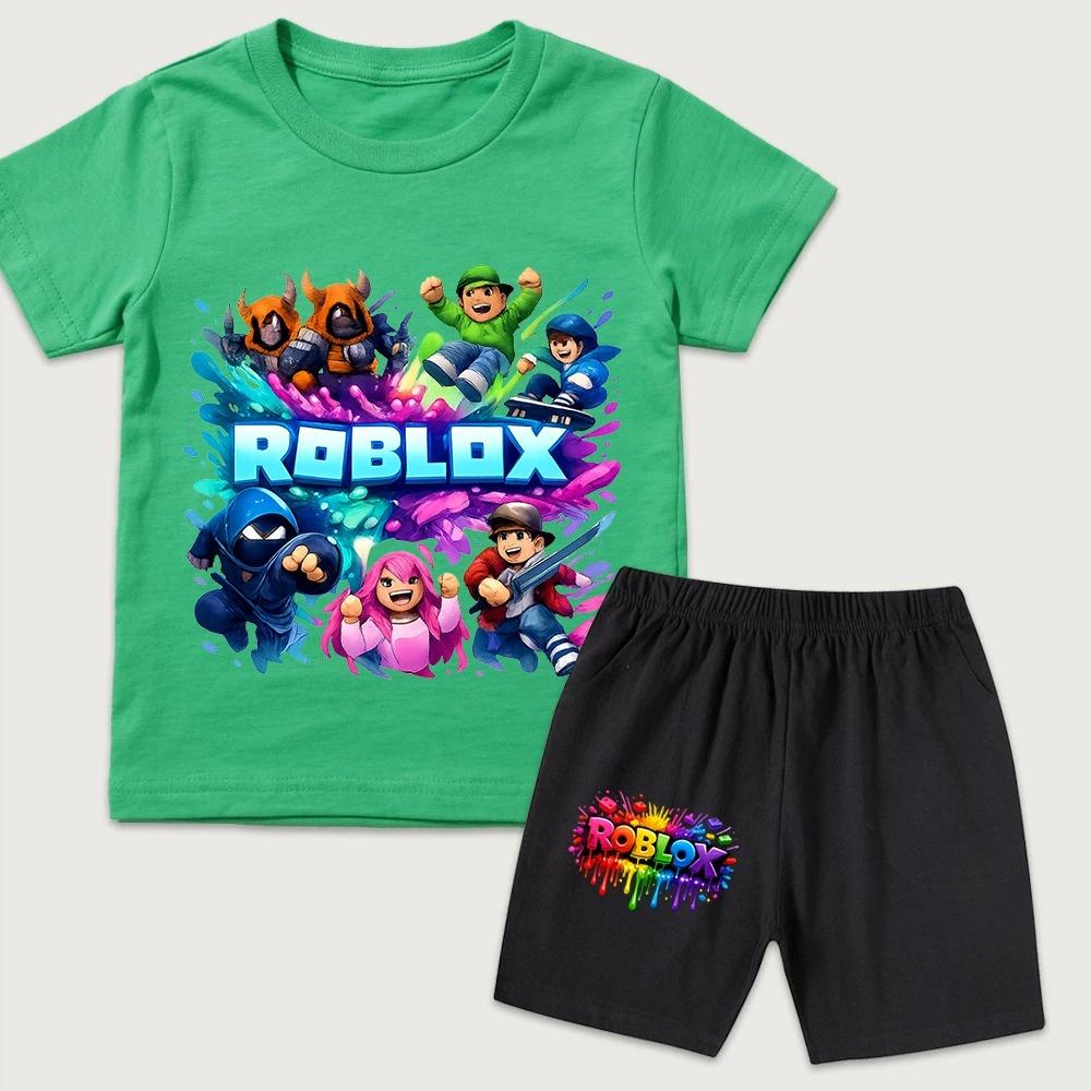 Game Character Cartoon Printed Kids T-shirt and Shorts 2 Piece Set Summer Casual Outfit for Boys and Girls Childrens Clothing