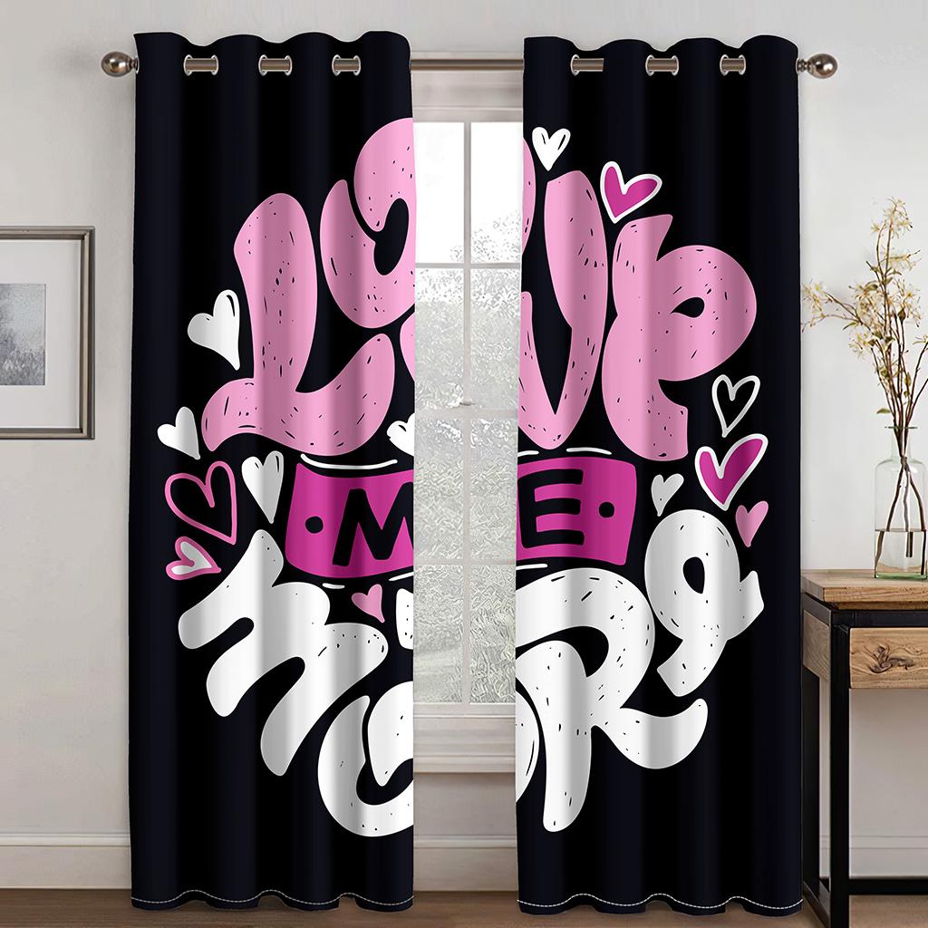 Valentine's Day Romantic Rose Love Curtains Wedding Decor Curtains 2 Panel Deluxe Living Room Bedroom Window Decor Curtains