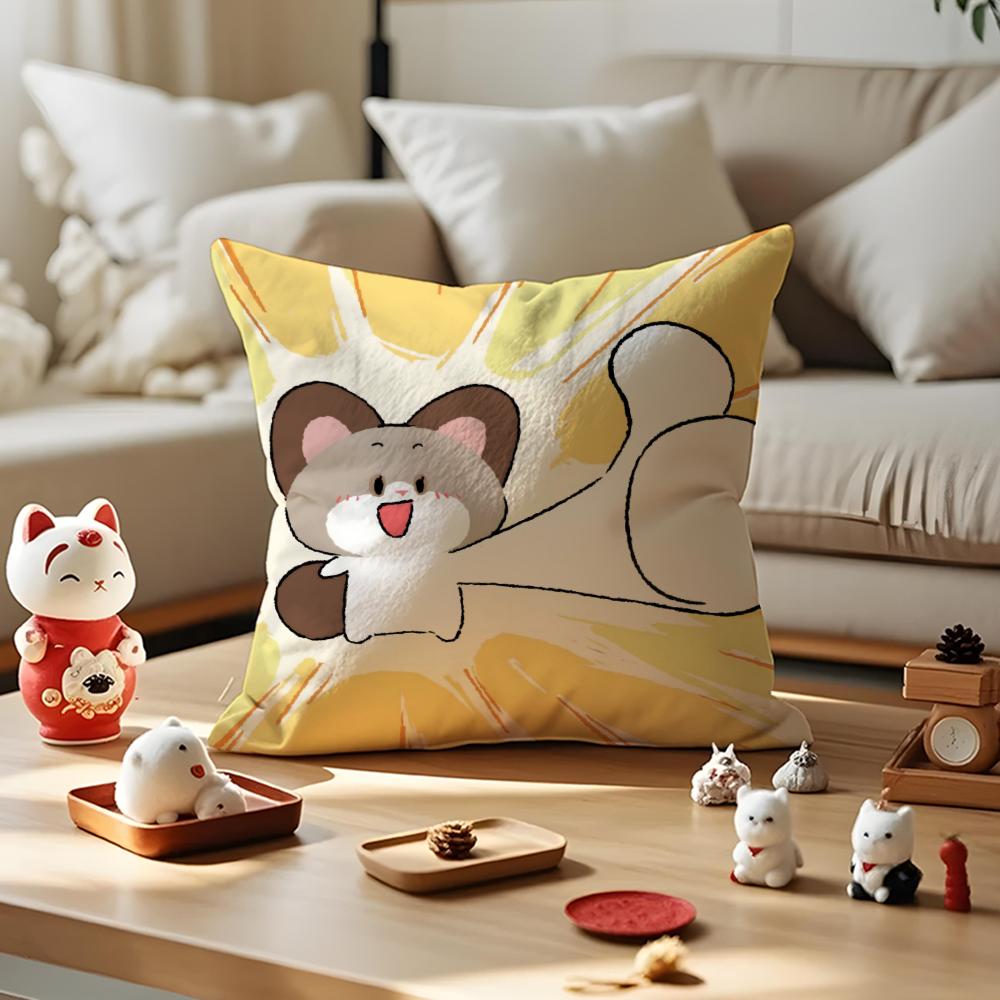 Cute Cat And Dog Cushion Cover Anti-dustmite Pillowcase Invisible Zipper Silky Short Plush Sofa Cushion Cover