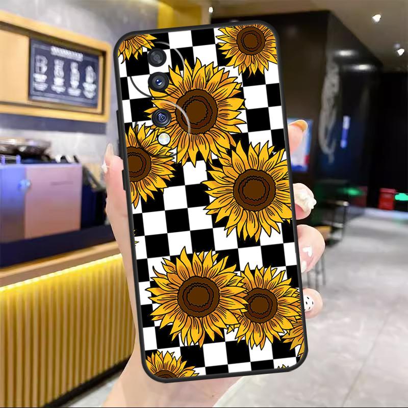Checkerboard Sunflower For Honor Magic 6 7 8 Pro Case For Honor 90 70 50 Lite 400 200 X8c X8b X9a X9b X9c X9d Win RT
