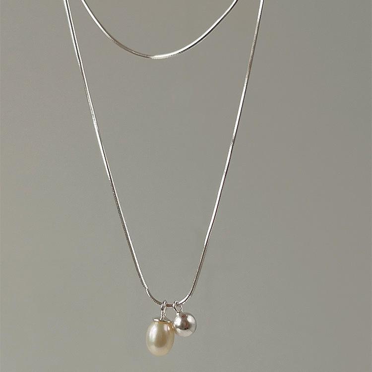 Двухслойное колье из стерлингового серебра 925 пробы с пресноводным жемчугом