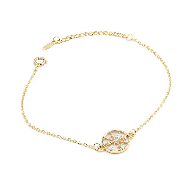 Jewelry Factory New New Pure Silver Plated 14K Gold Inlaid with White Zirconia Shell Light Luxury and Slim Style Bracelet Jewelry