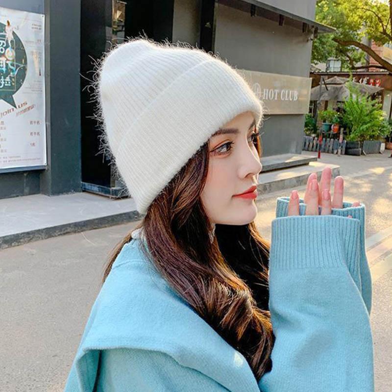 Осенне-зимняя вязаная шапка из меха кролика, шерстяная шапка с сеткой и буквами, модная теплая шапка для диких животных, осенне-зимняя защитная шапка для ушей