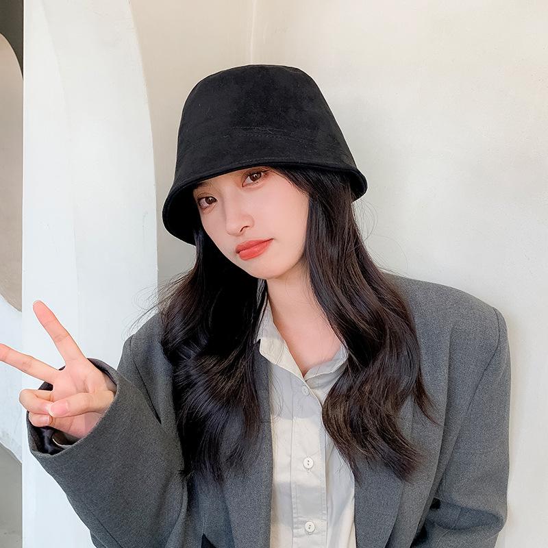 Hat Women's Autumn and Winter Solid Color Suede Fisherman Hat Ins Face Showing Small Bucket Hat Japanese Style Basin Hat for Men