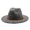 British Woolen Jazz Top Hat Men And Women Big Eaves Hat Fashion Leopard Print Flat Edge Hat Felt Hat