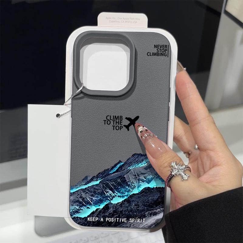 Тонкий противоударный чехол с рисунком самолета и гор для iPhone 16, 15, Pro, Max, 14, Pro, 13, 12, 11, защита линз, кожаная текстура, матовый мягкий чехол для телефона