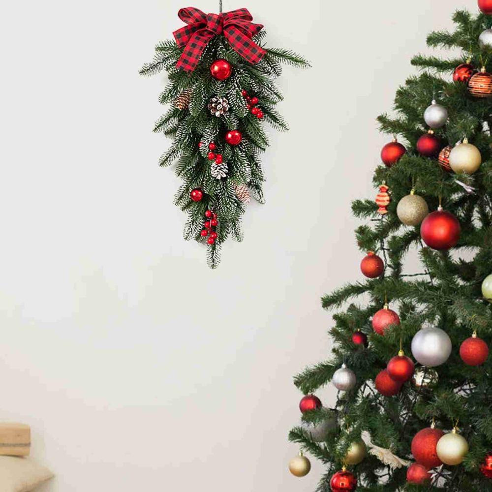 Christmas Teardrop Wreath Realistic Decorative Wreath New Upside Down Wreath Front Door