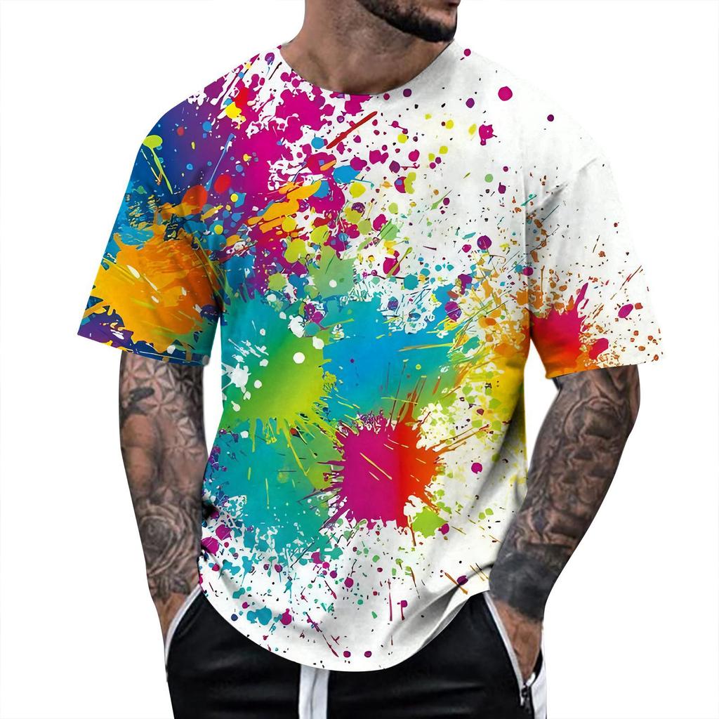Summer Fun 3D Pattern Tie Dyeing T-shirt Color Painting 3D Printing Men's T-shirt Short Sleeve Top