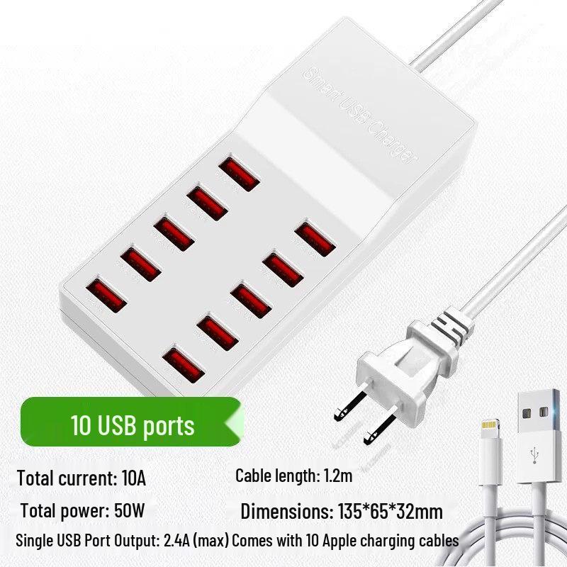 72-ваттная умная многопортовая USB-зарядная станция для быстрой зарядки телефонов Android, Apple, Type-C