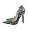 Fashion New Party Shoes Embroidered Graffiti Fashion Banquet Shoes 12CM10cm 8cm Pointed Thin High Heels