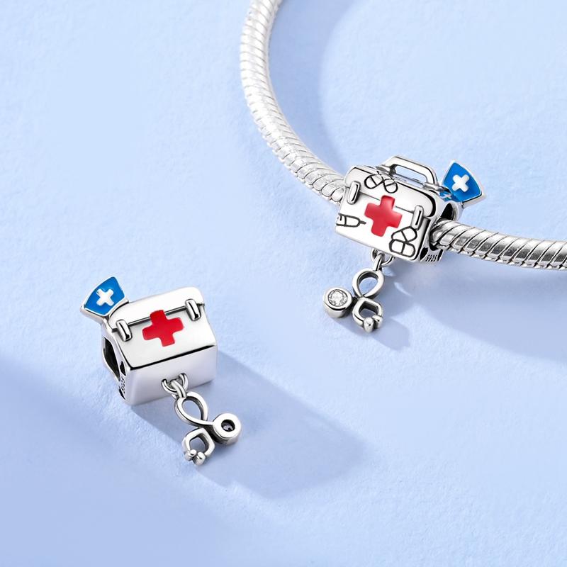 Copper Charms Red Cross Medical Box Stethoscope Skeleton Beads Pendant Fit Original Bracelet Diy Jewelry For Women