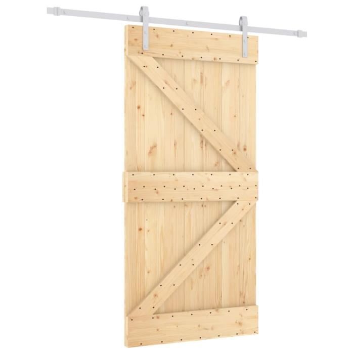 Porte coulissante en bois de pin massif - VIDAXL - 100x210 cm - Blanc - Kit de quincaillerie inclus