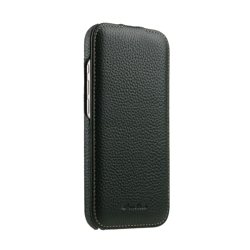MELKCO For iPhone Air Case Compatible with MagSafe Vertical Flip Genuine Cow Leather + PC Phone Cover