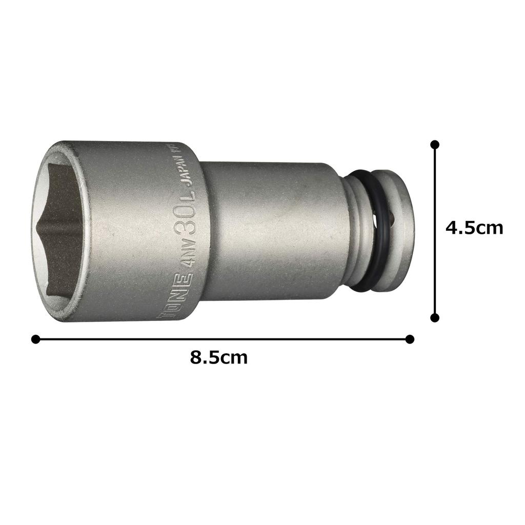 TONE Impact Long Socket Drive Angle Width Across Flats 30mm HP4NV-30L 12.7mm (1/2")