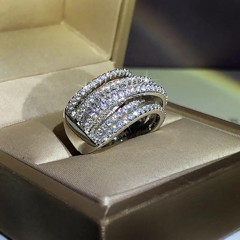 Широкие кольца из стерлингового серебра для женщин, переплетающийся дизайн, цирконий, обручальное кольцо для женщин, подарок на День святого Валентина, годовщину
