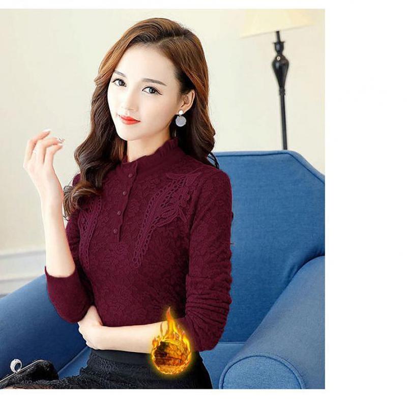 Зимняя модная теплая кружевная рубашка и блузка для женщин, флис ярких цветов
