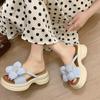 Fashion Platform Rhinestone Flower Slippers Women's Outward Wear Summer New Round Toe Open Toe Soft Sole Non-slip Flip-flops