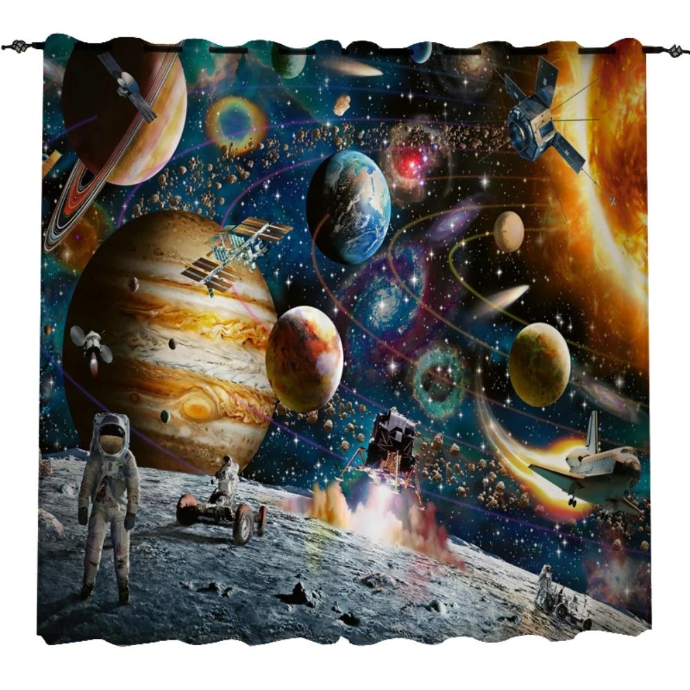 Nordic Modern Science High Shading Curtain Technology Background Space Astronaut Детская комната Мальчик Спальня Игровой зал Штора