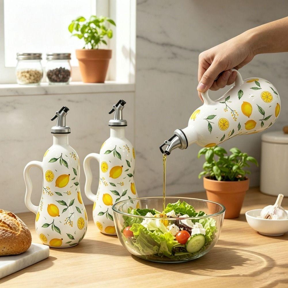 Underglaze Embossed Olive Oil Dispenser Leak-proof Vinegar Can Creative Seasoning Bottle for Home