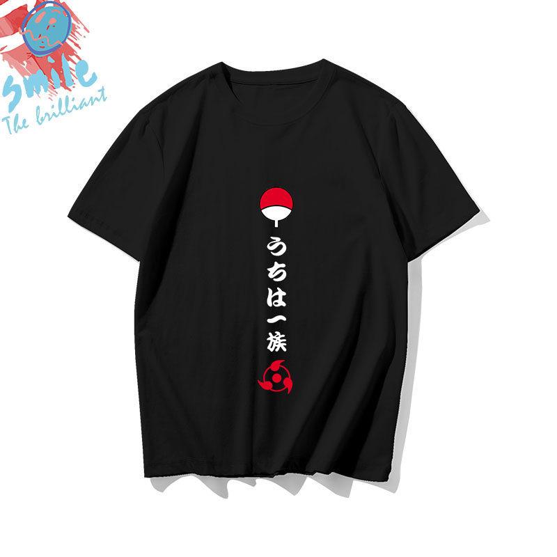 Black childrens Tshirt Japanese anime Naruto peripheral pure cotton printed parentchild outfit summer casual loose Tshirt