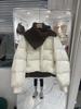 Women's Winter Coffee Knit Lapel Down Jacket - Loose Fit, Petite Spliced Design, Thick White Duck Down Coat