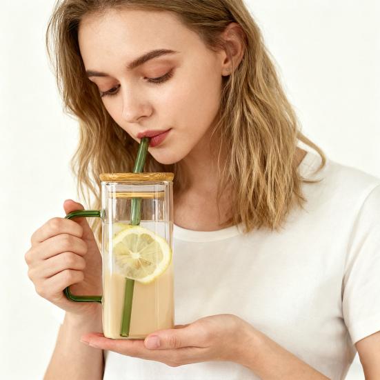 Квадратный стеклянный стакан с ручкой и крышкой 380 мл прозрачная кофейная чашка портативная банка для чая и молока для горячих и холодных напитков