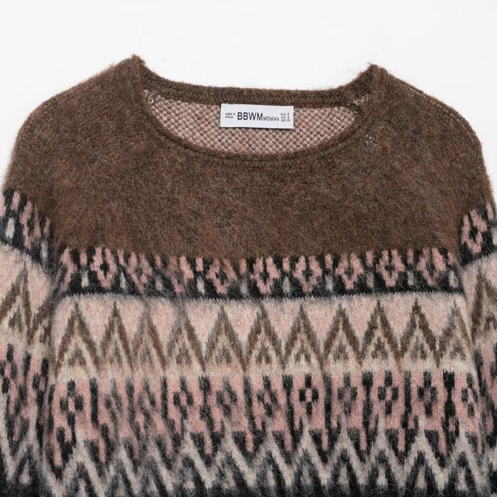 European and American style, new women's fashion, versatile, cross-border color-blending jacquard knitwear