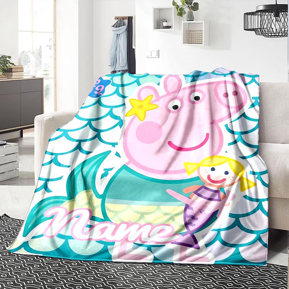 Customiz Name Personality Peppa Pig Blanket Soft &Warm Sofa Office Bed Travel Lunch Break Blanket, Gift Suitable All Seasons