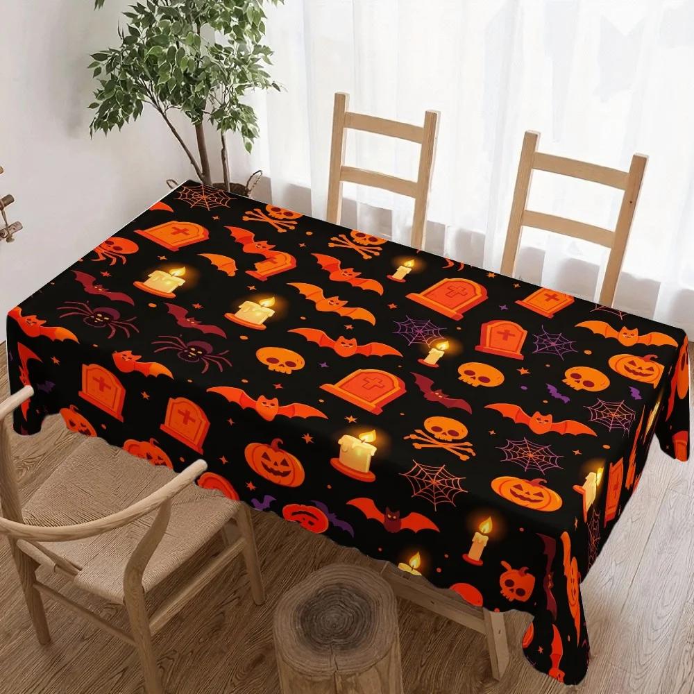 1Pc Halloween Style Tablecloth Black Orange Pumpkin Bat Spider Web Print Table Cover For Party Home Decoration Rectan