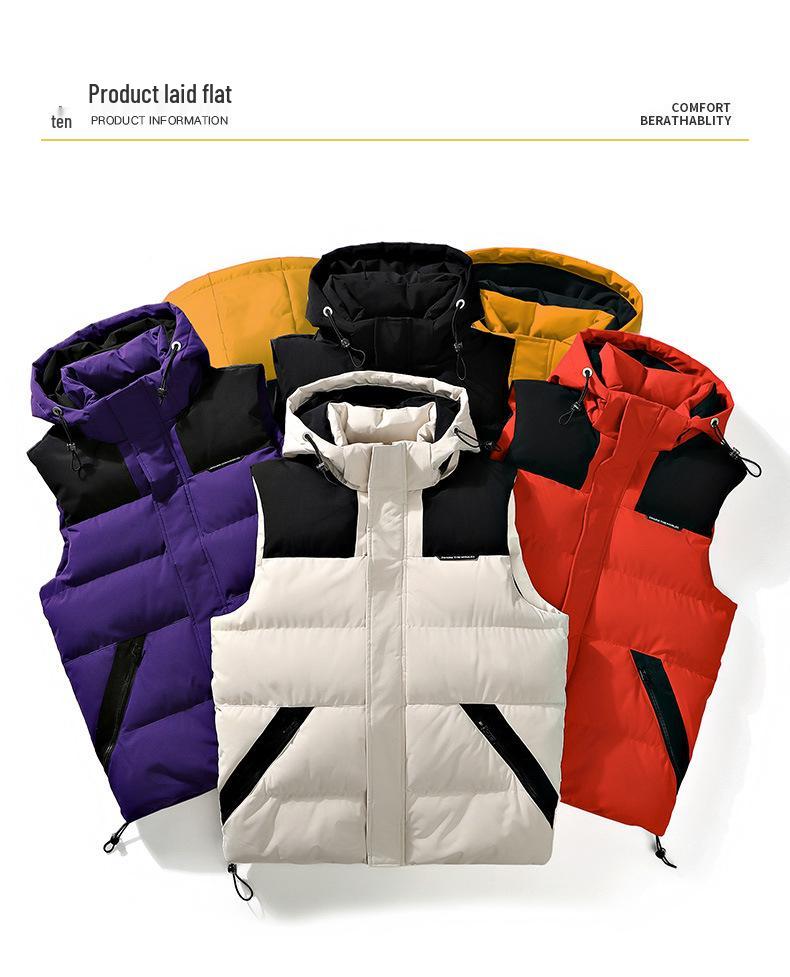 Мужской модный хлопковый жилет с капюшоном - Без рукавов, плотный и теплый для осени/зимы, унисекс.