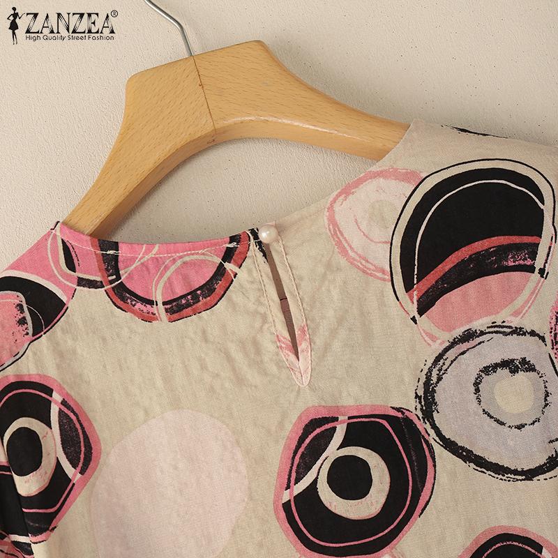 ZANZEA Women Casual Round Neck 3/4 Sleeve Loose Print Blouse