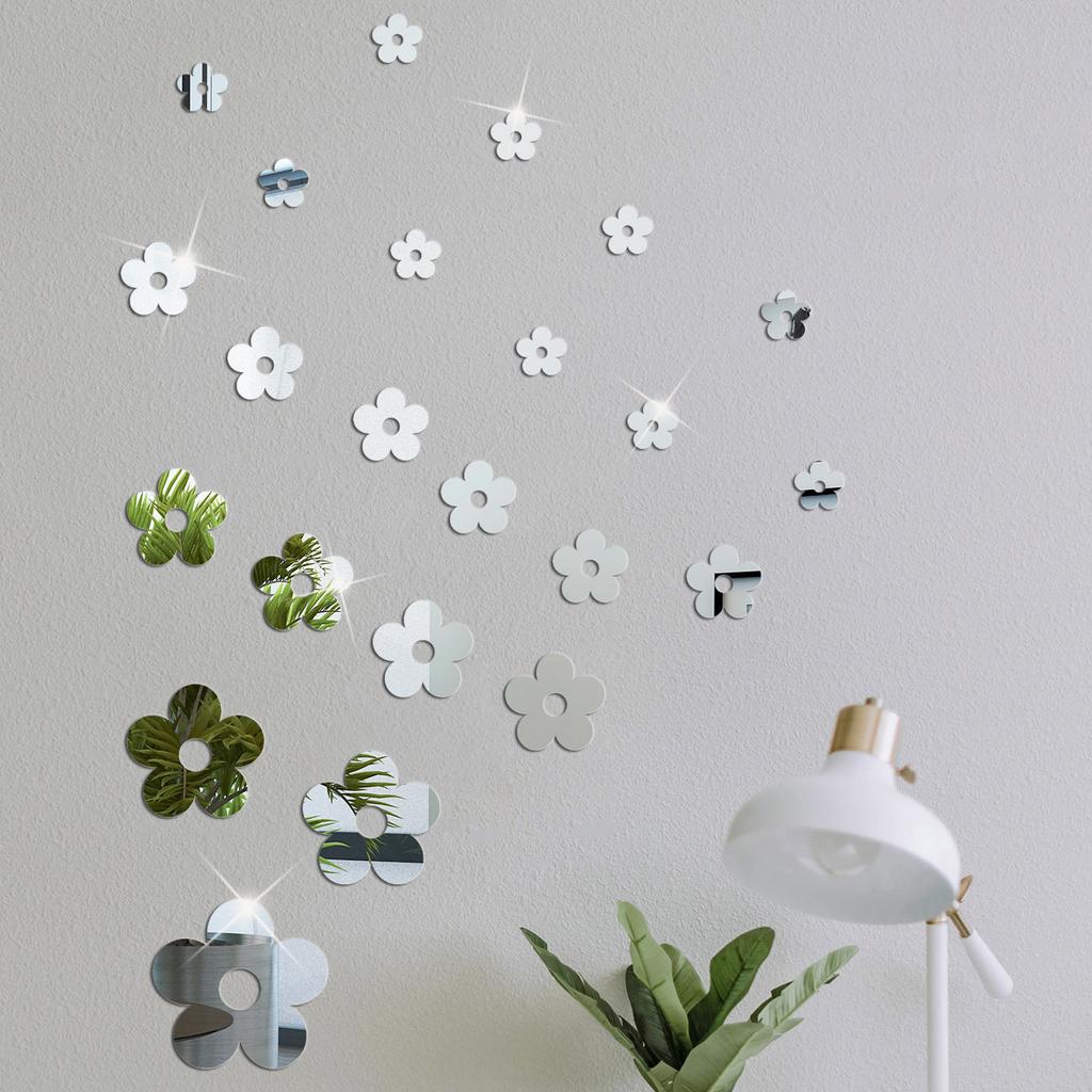 23pcs Flower DIY Mirror Wall Stickers Acrylic Art Wallpaper for Living Room Decoration Home TV Background Wall Decorative Mural