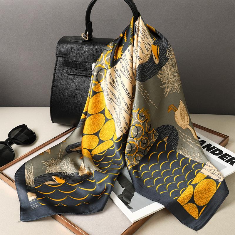 Роскошный брендовый квадратный шелковый шарф женский ободок для волос с принтом маленькие атласные шали платки женские повязки на голову бандана