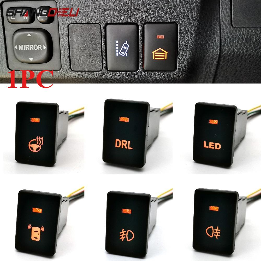 1PC Orange LED Light Fit For Toyota Prado For Corolla RAV4 Car DRL Fog Light Radar Steering Wheel Heat Switch Button with wire