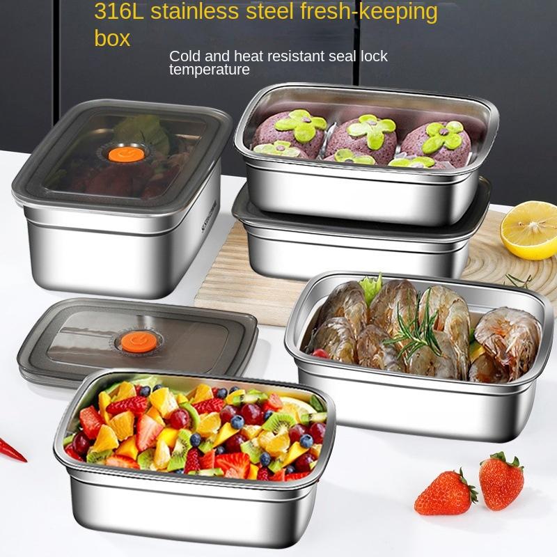 Stainless Steel Crisper, Lunch Box, Sealed Leak-proof Bento Box, Refrigerator Freezer Storage Box, Camping Lunch Box