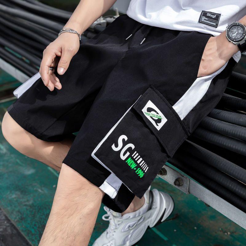 Мужские трендовые шорты-карго, мужские шорты с карманами и буквенным принтом, летние новые модные повседневные прямые шорты, мужские