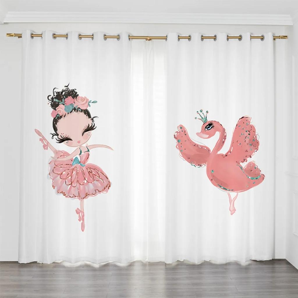 Розовый замок, милый мультфильм, девушка, принцесса, лебедь, танцевальные туфли, полузатемненные детские шторы для гостиной, спальни, домашний декор