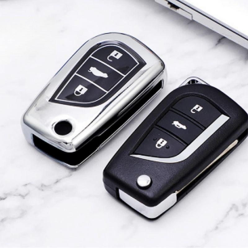 Soft TPU Car Key Case Full Cover For Toyota Highlander RAV4 Izoa CHR Levin Camry Corolla Reiz 3 Button Fold Key Protection Shell