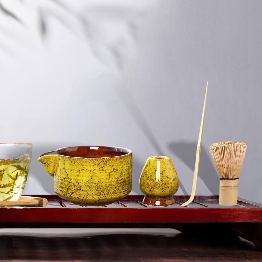 Чайный набор из 4 предметов из бамбука, венчик для матча и держатель, японский подарок для влюбленных, чаша с носиком