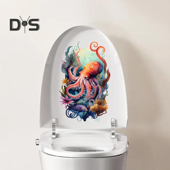 Наклейка на унитаз с морскими животными, съемная самоклеящаяся водонепроницаемая наклейка из ПВХ для гостиной, настенное искусство, подводный мир, украшение для крышки унитаза для ванной комнаты.