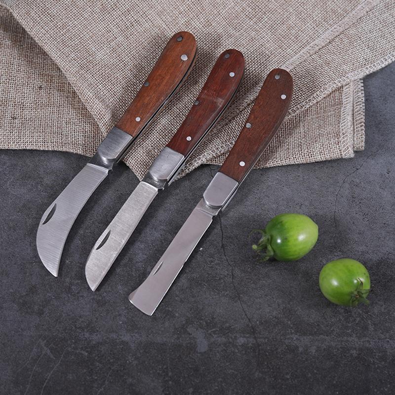 Складной прививочный нож, инструменты для прививки, нож для обрезки бонсай, профессиональный садовый резак для саженцев фруктовых деревьев с деревянной ручкой