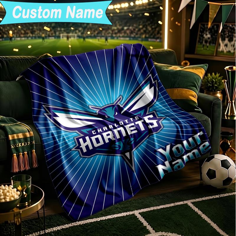 1PC Custom Name Blanket Charlotte-Hornets Logo Flannel blankets Patterns Throw Blanket All-Season Soft Gift for Couch, Bed, Camping, Birthday gifts