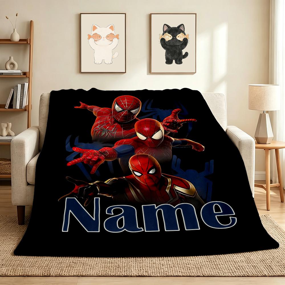 Custom Name Spider-Man Pose Flannel Blanket Throw Blanket Soft Warm Sofa Bed Decor Unique Gift
