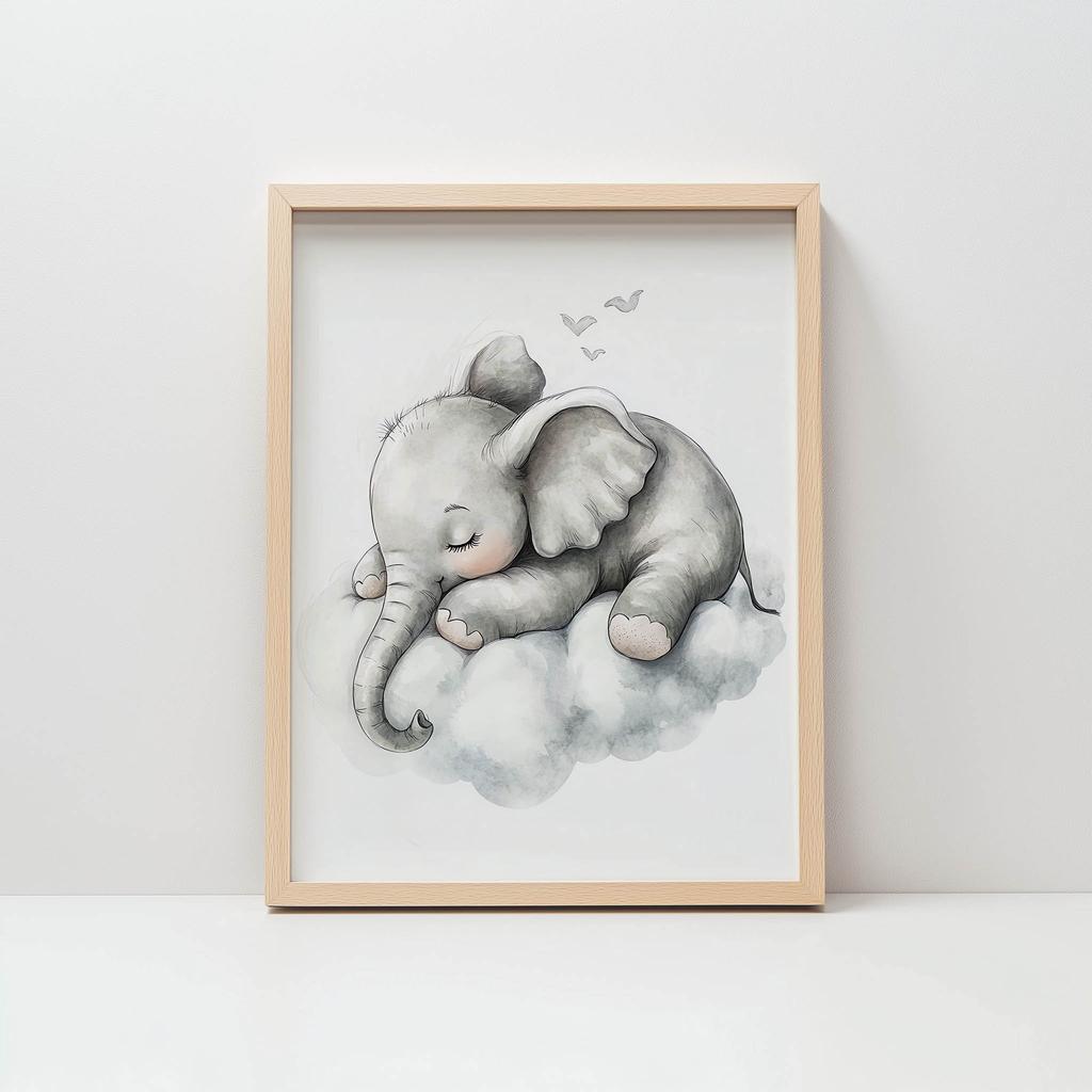 Plakat Senny Słonik Na Chmurze Plakat Senny Słonik Na Chmurze, 40X50 Cm, Rama Aluminiowa Czarna, Papier Matowy 230 Gsm