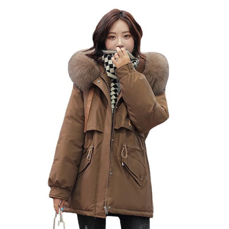 FASHION Drawstring Cotton-padded Women's Medium and Long Added Jacket Korean Version Loose Down Cotton-padded Winter Coat Clothes