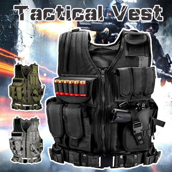 Men Military Tactical Vest Multi-pocket Detachable Army Combat Vest Adult/kid Hunting Jacket CS Airsoft Paintball Game Protective Gear