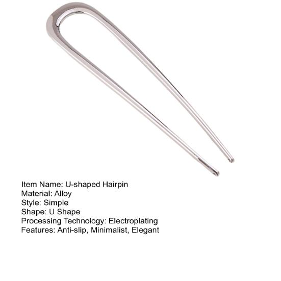 U-Shaped Hair Fork Elegant Golden Silver-color Alloy Anti-slip Long Thick Hair Updo Bun French Hair Pin Stick Women Girls Hair Accessories